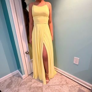 Avery G Yellow Women’s Gown with Leg Slit; Flowy Yellow Gown